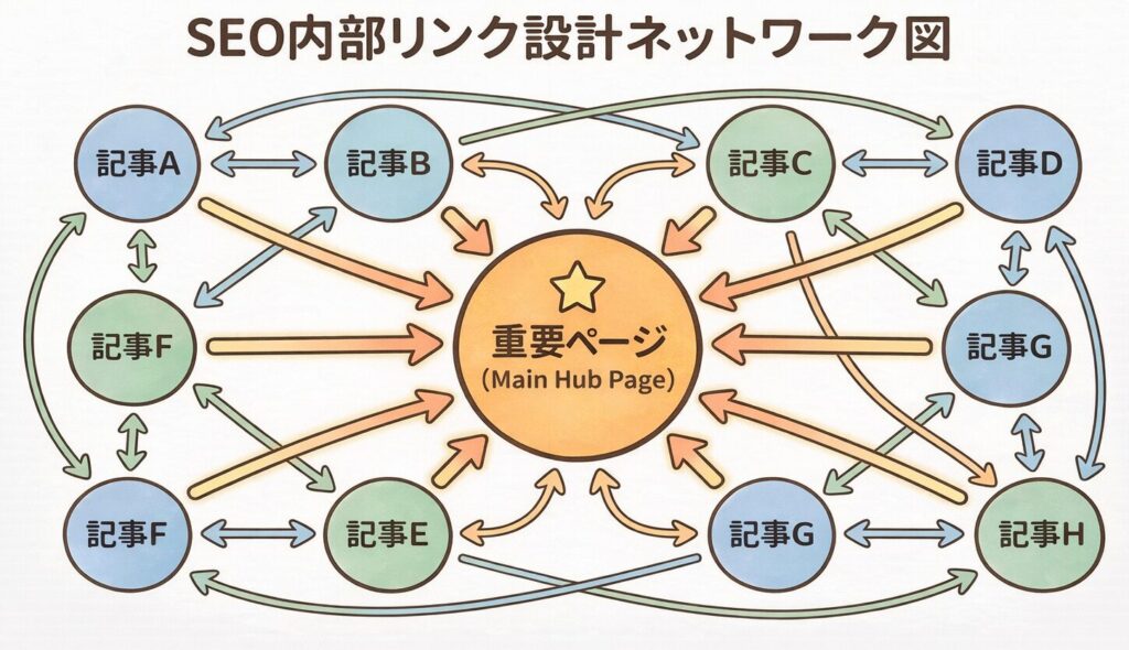内部リンクによるページ同士のネットワーク構造を示す図解