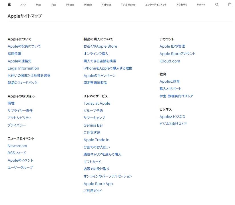 Appleのサイトマップ紹介