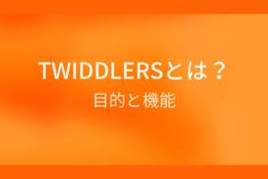 オレンジ色の背景にTWIDDLERSとは?目的と機能というテキストが白色で書かれている