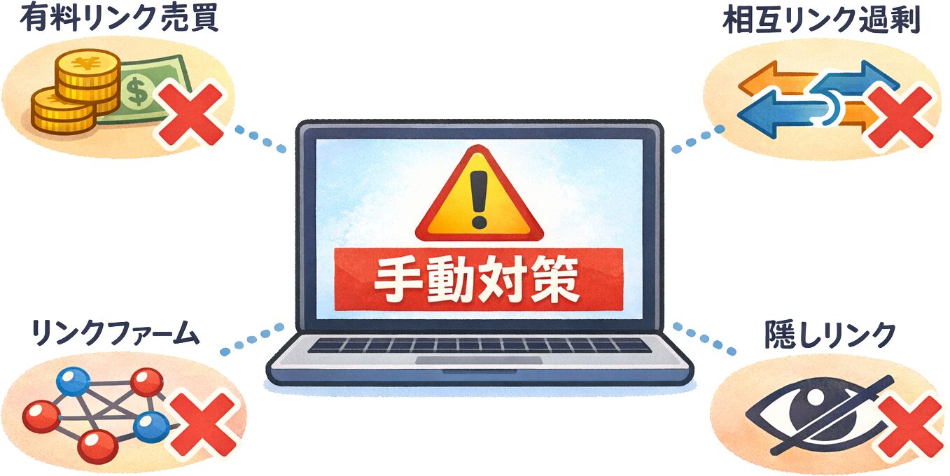 Googleサーチコンソールでの手動対策通知画面のイメージ