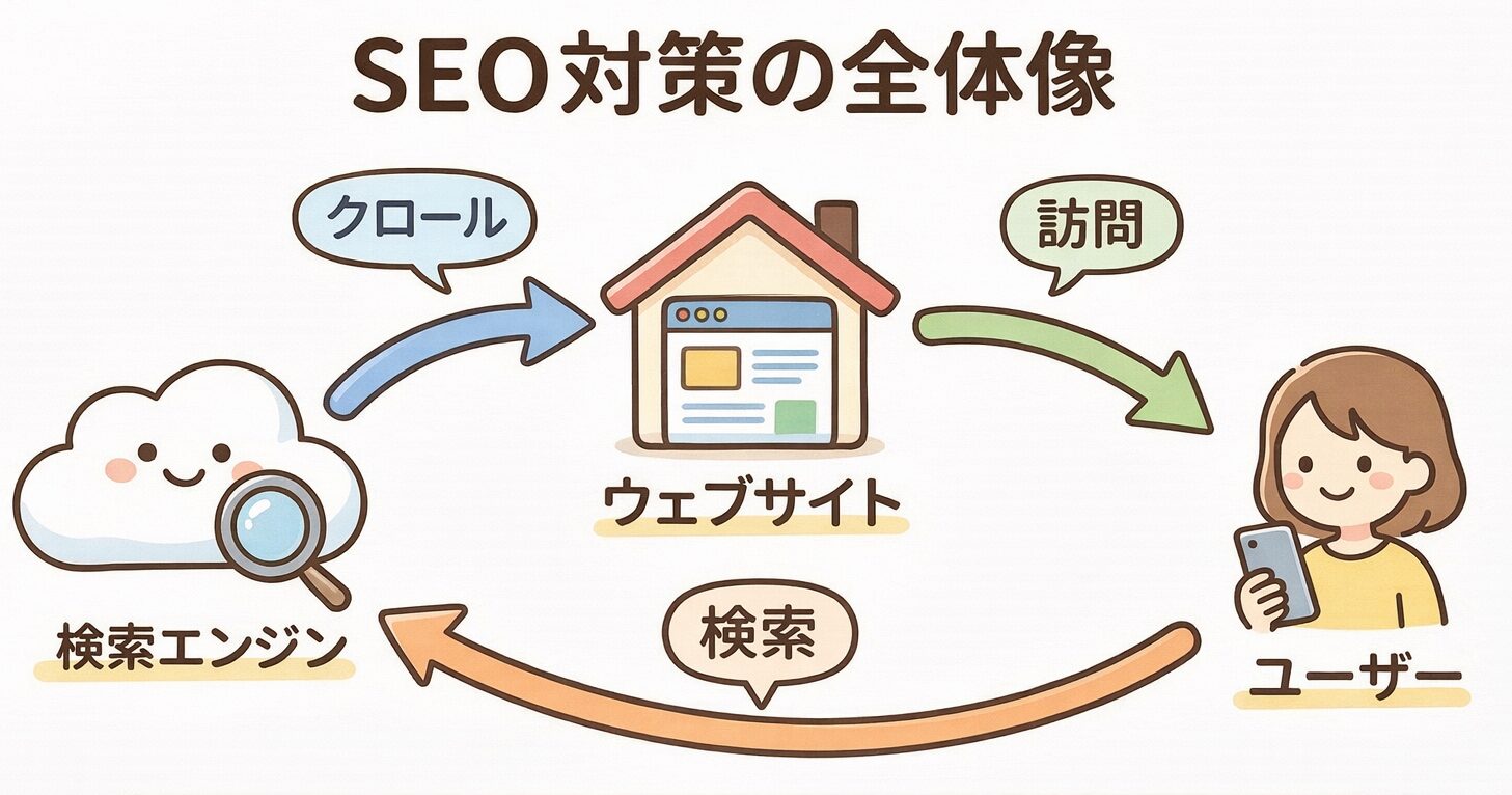 SEO対策の全体像を示す概念図