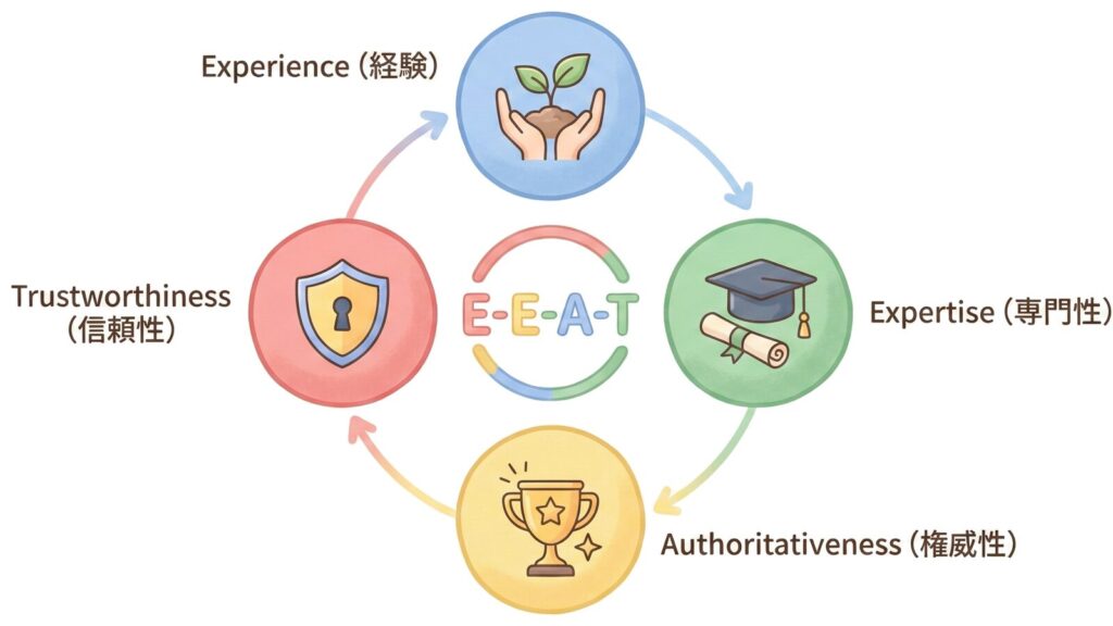 E-E-A-Tの4要素を示す概念図