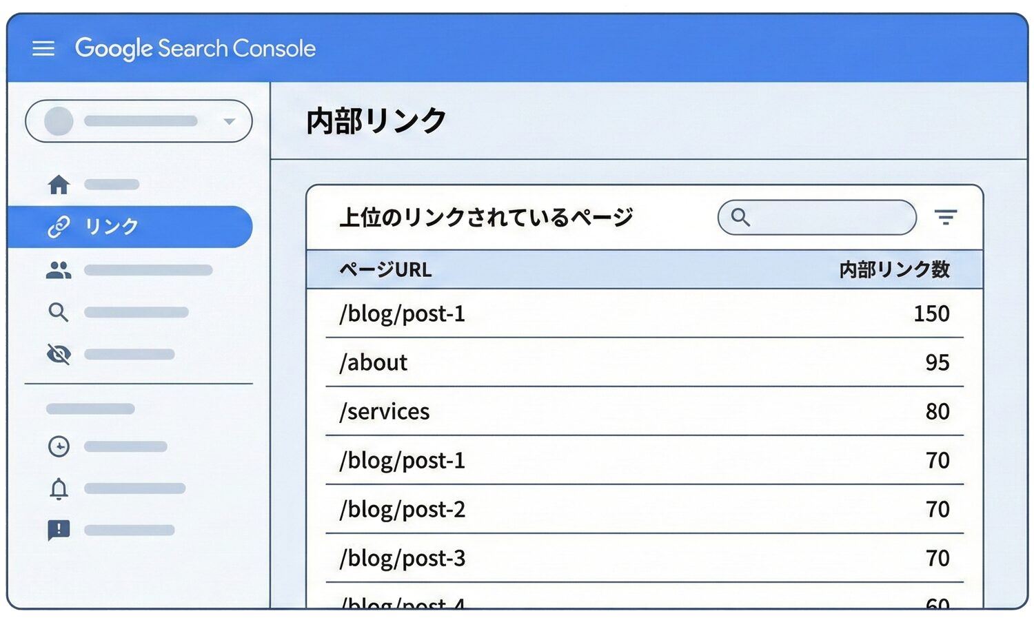 Google Search Consoleの内部リンクレポート画面のイメージ