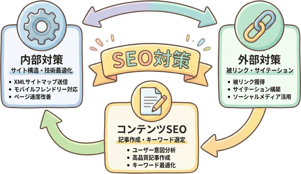 SEO対策の全体像をまとめたインフォグラフィック